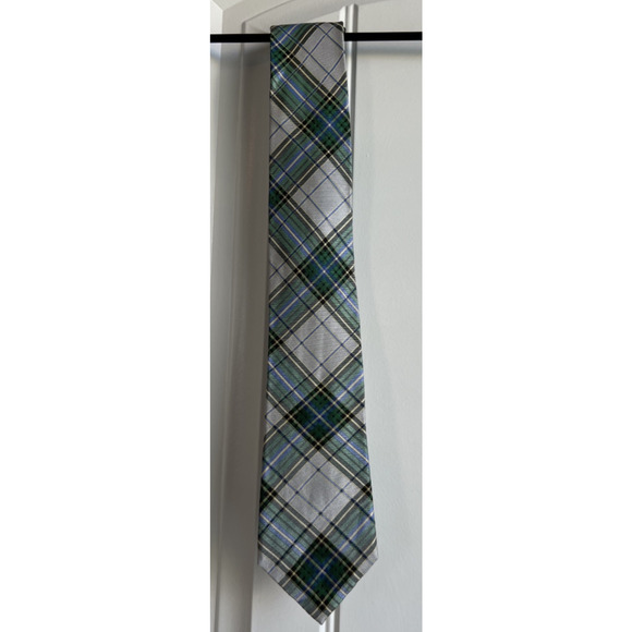 Banana Republic Gray/Green Plaid Designer Tie Silk Slim Necktie - Picture 1 of 2